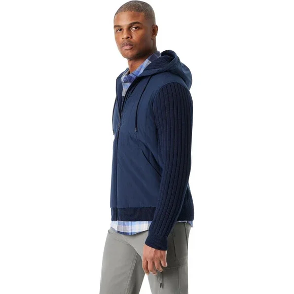 Bass Outdoor Mixed Media Jacket Mens 2XL Blue Long Sleeve Hooded Full Zip UPS289